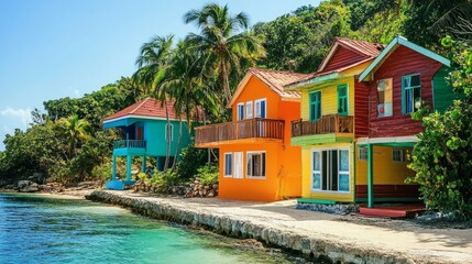 Wall Mural - Bright, traditional Caribbean beach houses