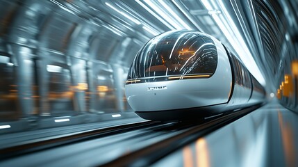 Poster - A futuristic train speeding through a modern tunnel, showcasing advanced transportation technology.