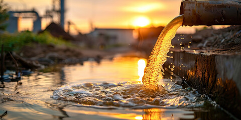 Dirty water from a pipe in a factory