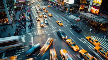 Canvas Print - NYC Street Scene: A Bustling Intersection at Sunset