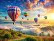 © Four888 - Whispers of the Wind: Tranquil balloon ride, gentle breeze, rustling fabric, soft pastels.