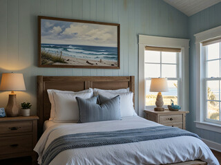 Wall Mural - Serene Coastal Bedroom: A Tranquil Escape with Ocean Views.