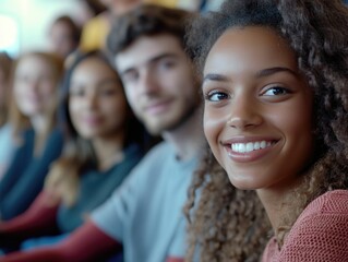 Joyful Group of People in a College Auditorium