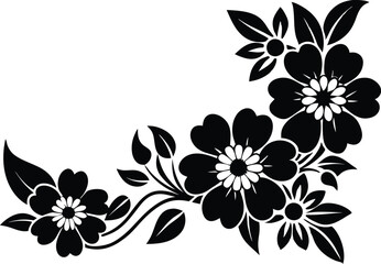 Sticker - flowers corner decoration illustratilon black and white