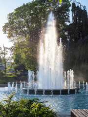 Wall Mural - sunliit water fountain in park in Kaliningrad city