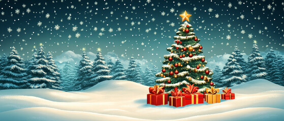 Wall Mural - festive christmas new year horizontal banner web poster, header for website. christmas background
