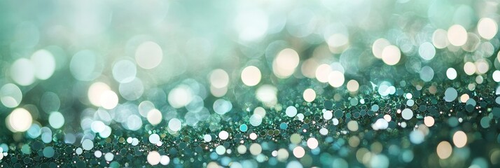 Poster - A shimmering teal background with soft, out-of-focus bokeh lights. The image evokes a sense of celebration, joy, and magic, perfect for adding a festive touch to your designs.