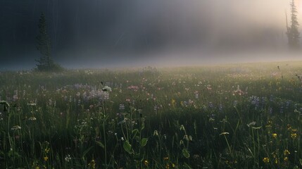 Wall Mural - Misty Meadow at Dawn