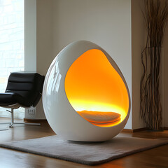 Wall Mural - Lamp shaped like an egg lighting up stylish room in the picture