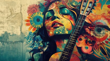 Wall Mural - Abstract Colorful Portrait With Guitar