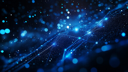 dark blue abstract background with neon blue linkage of connection , CRM 
