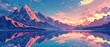 © indyntk - Majestic mountains with a calm lake reflecting the sunset Matte color anime scene