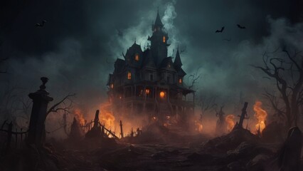 Canvas Print - spooky halloween castle