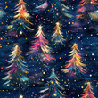 © MelissaMN - Colorful christmas tree with stars, blue seamless background pattern