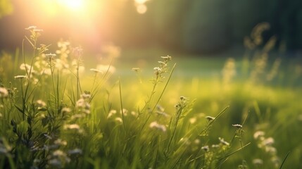 Golden Hour Meadow with Delicate White Flowers