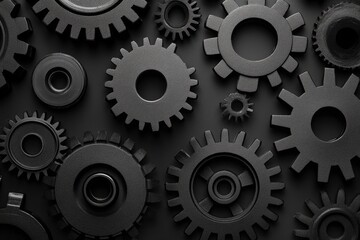 Aufkleber - Retro black and white background of industrial cogs or gears with movement