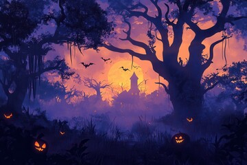 Wall Mural - Haunted Halloween Night