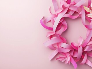 Poster - Pink Ribbons on Pink Background with Copy Space