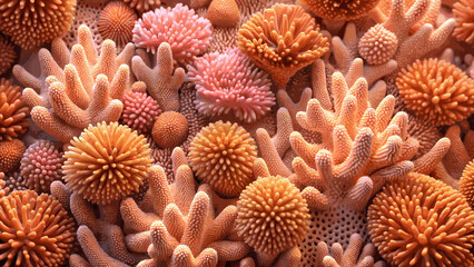 Vibrant coral reef textures in warm orange and pink tones for underwater themes