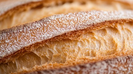 A detailed view of a freshly baked bread loaf crust, showcasing its golden brown texture and intricate crust. Ideal for highlighting baking artistry and deliciousness.