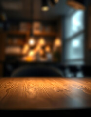 wooden desk with blurred background