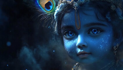 concept art of baby lord krishna under the full moon