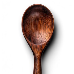 Elegant wooden spoon with a polished finish and intricate grain pattern, white background, with shadow