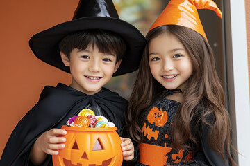 Boy and girl dressed for halloween
