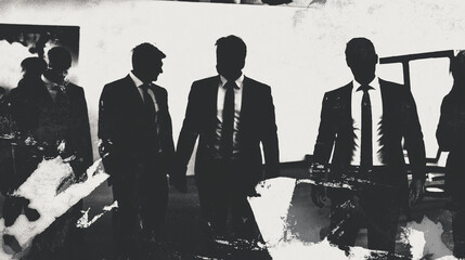 Businessmen walking in grunge effect black and white photography