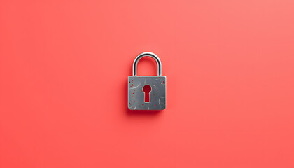 Pattern from padlock on trendy coral background. Minimal concept of protection and security isolated with white highlights, png