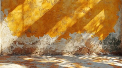 Canvas Print - Sunlight on a weathered yellow wall