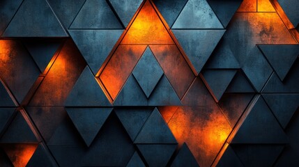 Wall Mural - Abstract Geometric Wall with Glowing Triangles