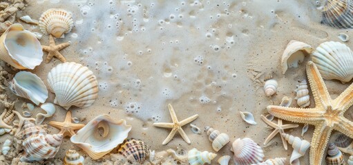 Sticker - Seashells and Starfish on a Sandy Beach