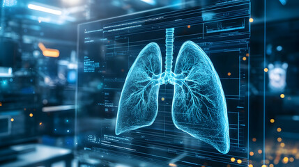 Wall Mural - Innovative lung cancer treatment with nanobots in a high tech lab setting