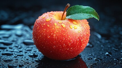 Canvas Print - Red Apple with Water Drops