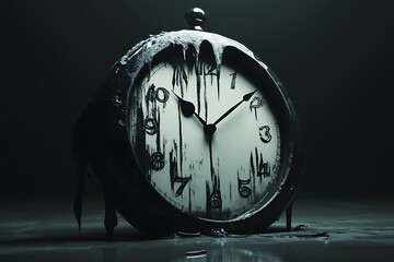 Wall Mural - old clock on black background