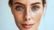 © DayDay Studio - Skincare Transformation Glowing Skin Close-up Natural Beauty Comparison Freckles Makeup Appearance Light. AI Generated