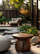 © SashaMagic - Cozy garden patio with modern furniture and lush green plants