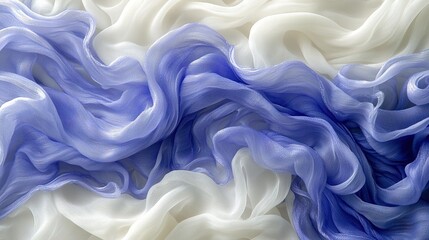 Canvas Print -   Close-up of blue and white fabric with wavy lines