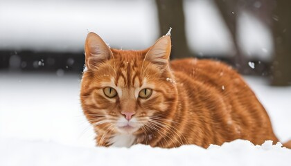 Canvas Print - A Ginger Cat in the snow