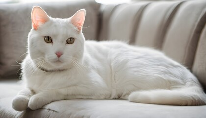 Canvas Print - A White Cat sitting on a sofa