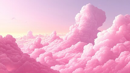 Sticker -   A sky brimming with myriad clouds and avian flight, set against a backdrop of blushing pink and azure blue skies