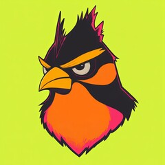 Wall Mural - Cardinal character vector mascot character of a cartoon-style bird with exaggerated features and a vibrant