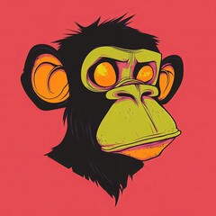 Wall Mural - Chimpanzee character vector mascot character of a cartoon-style bird with exaggerated features and a vibrant