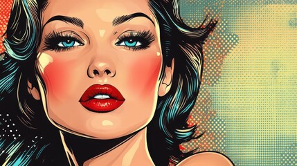 Retro pop art portrait of a glamorous woman with striking features