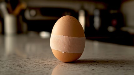 Canvas Print - A close-up of an egg with a unique peeled band. This image showcases the simplicity and beauty of everyday kitchen items. Perfect for culinary blogs or food photography. AI