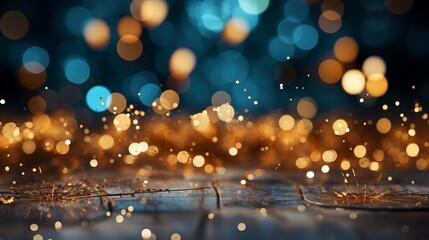 Blue and gold Abstract background with fireworks and bokeh on New Year's Eve graphic resources