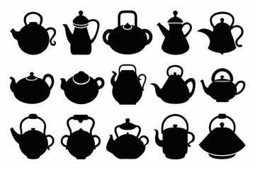 Wall Mural - Kettle teapot silhouette set, coffee cup silhouette vector set

