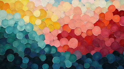 Poster -   A multicolored circle painting on a blue-yellow-red-green-orange-black background