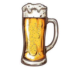 A full beer mug with a frothy head, isolated on a white background.